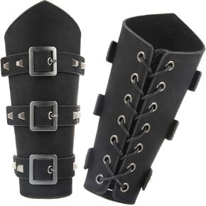 HZMAN Adults Faux Leather Arm Guards - Medieval Belt Leather Buckle Bracers - One Size - Leather Armband Pair