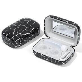 Muf Leopard Contact Lens Case,Portable Contact Lens Travel Kit with Mirror,Container,Tweezer,Contact Lens Solution Bottle,Compact Soak Storage Kit for Travel Outdoors Daily Use,Silver Sparkles