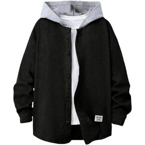 SweatyRocks Boy's Color Block Hooded Jacket Long Sleeve Drop Shoulder Button Down Outerwear Coat