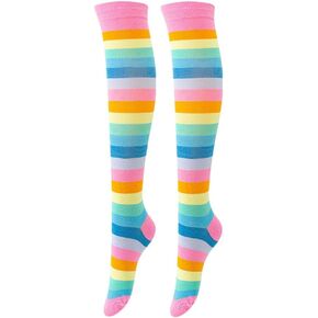 Aniler Women's Rainbow Socks Striped Knee High Socks Thigh High Stockings Casual Tube Over the Knee Socks Costume Leg Warmers