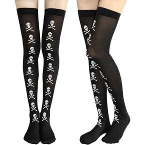 2 Pairs Thigh High Stockings Knee High Socks for Women Girls Long Socks for Halloween Cosplay Party Festival