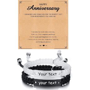 Matching Bracelets for Him and Her - Long Distance Couple Bracelet,Hypoallergenic Stainless Steel Engraved Relationship Bracelet,Trendy Adjustable Couples Jewelry,Christmas Birthday Gifts for Couple