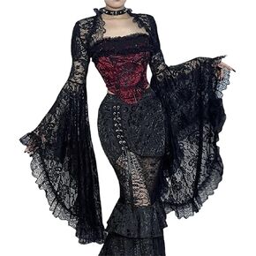 Victorian Lace Bolero Shrug Top Women Goth Sheer Bell Sleeve Y2k Rave