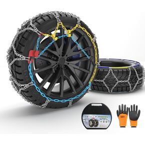 Snow Chains Tire Chains, Snow Chains for Car Tires, Reusable Emergency Snow Chains for Trucks Suv Pickup, Adjustable Snow Socks For Tires - Set of 2（HKN140）