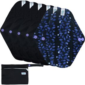 Leekalos Reusable Menstrual Pads - Bamboo Menstrual Cloth Pads | Light Incontinence Pads | Reusable Sanitary Pads - Pack of 6, 1 Cloth Mini Wet Bag