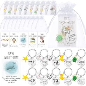 10 Sets Employee Team Appreciation Keychain Gifts Bulk Thank You Animal Stainless Steel Key Chain Gift Inspirational Note Cards Funny Office Pocket Christmas Gifts for Coworkers Staff