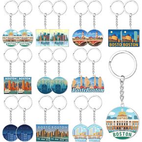 20 Pcs Boston Keychains Souvenirs Silver Metal Keychain Key Ring Souvenir Gifts Keychain Ring Bundle Bulk