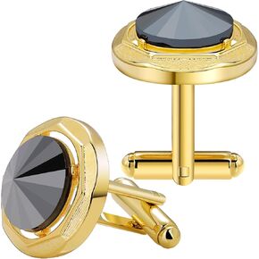 Gold Cuff Links Mens, TAIGRAMA Crystal Cufflinks for Men Brass Cuff Link Wedding Business Birthday Gift for Groom Father Husband Boyfriend