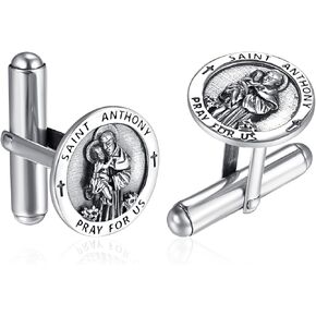 ADMETUS 925 Sterling Silver Patron Saint Cufflinks | Amulet Cufflinks Protection Jewelry for Men Suitable for Various Occasions (1 Pair)