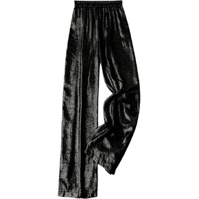 OYOANGLE Women's Metallic High Elastic Waist Straight Leg Pants Casual Party Nightout Clubwear Long Pants