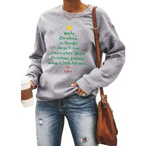 JINTING Christmas Sweatshirt Women Christmas Trees Sweatshirt Merry Christmas Pullover Tops Funny Sayings Long Sleeve T-Shirt