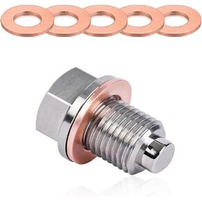 M12 × 1.5 Magnetic Oil Drain Plug, Stainless Steel Sump Drain Nut Bolt with 5 PCS Crush Gaskets, Vehicle Leak-Proof Oil Drain Plug Replacement, Universal Car Accessories
