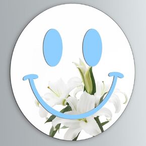 Cute Teenage Girl Room Smiling Face Decorative Mirror Academy Style Smile Pink Room Decoration Aesthetics Mirror Prep Room Decoration 12 inch Fashion Round Bedroom Acrylic Wall Mirror Youth Room