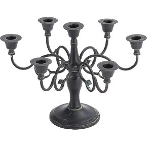 7 Arms Candelabra - 9.4" Tall Tapered Candle Holders for Pillar Candles - Antique Black Candlestick Holders Home Decor - Fits 1 Inch Thick Candles