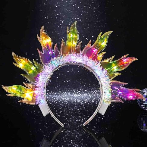 DRESBE Light Up Flame Headband LED Fire Headbands Party Sun Goddess Halo Hair Accessories for Women (Colorful Light) in Saudi Arabia