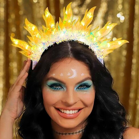 DRESBE Light Up Flame Headband LED Fire Headbands Party Sun Goddess Halo Hair Accessories for Women (Colorful Light) in Saudi Arabia