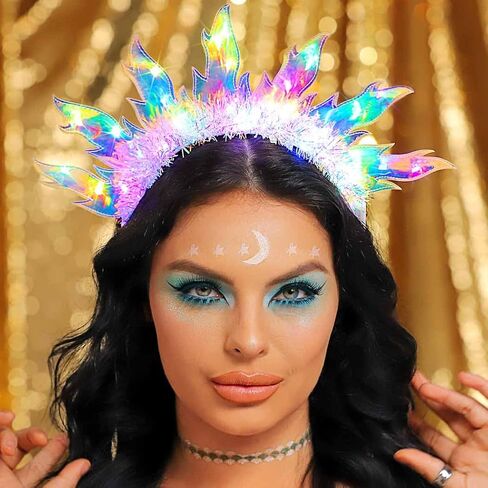 DRESBE Light Up Flame Headband LED Fire Headbands Party Sun Goddess Halo Hair Accessories for Women (Colorful Light) in Saudi Arabia