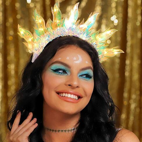 DRESBE Light Up Flame Headband LED Fire Headbands Party Sun Goddess Halo Hair Accessories for Women (Colorful Light) in Saudi Arabia