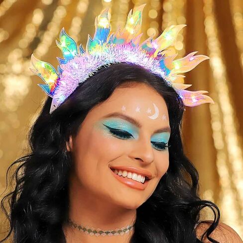 DRESBE Light Up Flame Headband LED Fire Headbands Party Sun Goddess Halo Hair Accessories for Women (Colorful Light) in Saudi Arabia