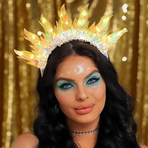 DRESBE Light Up Flame Headband LED Fire Headbands Party Sun Goddess Halo Hair Accessories for Women (Colorful Light) in Saudi Arabia