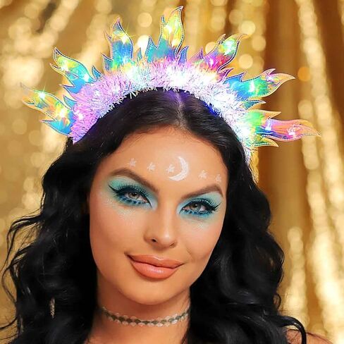 DRESBE Light Up Flame Headband LED Fire Headbands Party Sun Goddess Halo Hair Accessories for Women (Colorful Light) in Saudi Arabia
