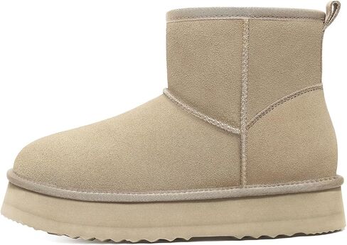 Genuine Suede Platform Mini Boots for Women Fur Lined Ankle Boots | Winter Warm Snow Boots, Fuzzy Plush Lined, Anti-Slip Rubber Sole, Slip On, Cushioning, Outdoor, Classic in Saudi Arabia