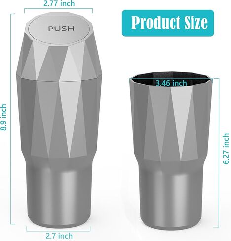 Car Trash Can with Lid, Car Garbage Can Small Car Trash Bin Leakproof Car Car Accessories for Interior Trashcans for Car Cup Holder Side Door Seat Back Pocket or Office Organizers 800ML Silver in Saudi Arabia