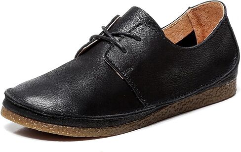 Women's Leather Round Toe Soft Sole Flat Casual Oxford Shoes Retro Soft Foldable Sole Non-Slip Lightweight Business Driving Work Barefoot Lace-Up Dress Shoes in Kuwait
