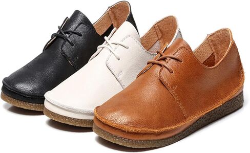 Women's Leather Round Toe Soft Sole Flat Casual Oxford Shoes Retro Soft Foldable Sole Non-Slip Lightweight Business Driving Work Barefoot Lace-Up Dress Shoes in Kuwait