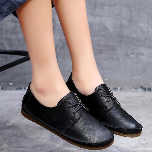 Women's Leather Round Toe Soft Sole Flat Casual Oxford Shoes Retro Soft Foldable Sole Non-Slip Lightweight Business Driving Work Barefoot Lace-Up Dress Shoes in Kuwait