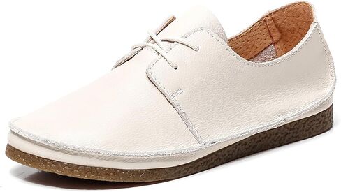 Women's Leather Round Toe Soft Sole Flat Casual Oxford Shoes Retro Soft Foldable Sole Non-Slip Lightweight Business Driving Work Barefoot Lace-Up Dress Shoes in Kuwait