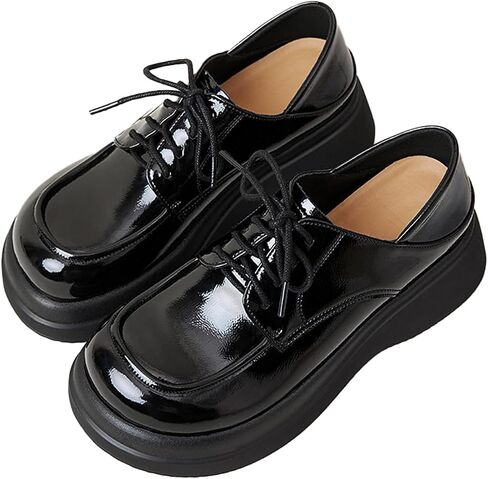 Women's Leather Chunky Platform Oxfords Fashion Wide Round Toe Platform Lace-Up Loafers Dress Shoe for Daily Outdoor Work Casual Walking Shoes in Saudi Arabia