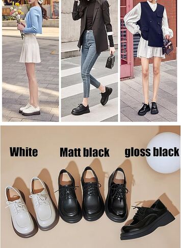 Women's Leather Chunky Platform Oxfords Fashion Wide Round Toe Platform Lace-Up Loafers Dress Shoe for Daily Outdoor Work Casual Walking Shoes in Saudi Arabia