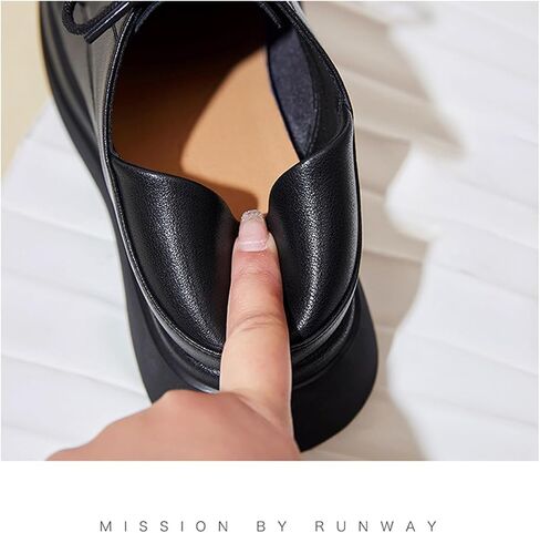 Women's Leather Chunky Platform Oxfords Fashion Wide Round Toe Platform Lace-Up Loafers Dress Shoe for Daily Outdoor Work Casual Walking Shoes in Saudi Arabia