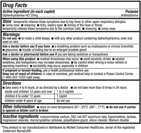 HealthA2Z® Allergy Relief | Diphenhydramine HCL 25mg | Antihistamine | Relief from Itchy Throat, Sneezing, Runny Noses | Indoor & Outdoors Allergies (200 Caplets (Pack of 1)) in Kuwait