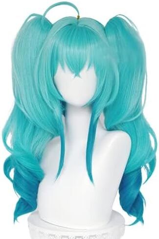 Little Devil Cosplay Wigs Double Ponytail Hair 57cm Long Blue Gradient Curly Cosplay Wig Synthetic Hair Wig for Halloween in Saudi Arabia