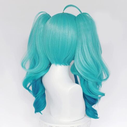 Little Devil Cosplay Wigs Double Ponytail Hair 57cm Long Blue Gradient Curly Cosplay Wig Synthetic Hair Wig for Halloween in Saudi Arabia