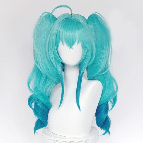 Little Devil Cosplay Wigs Double Ponytail Hair 57cm Long Blue Gradient Curly Cosplay Wig Synthetic Hair Wig for Halloween in Saudi Arabia