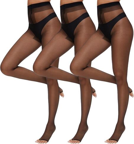3 Pairs Toeless Pantyhose Tights for Women 10D Control Top Open Toe Pantyhose Sheer Tights in Saudi Arabia