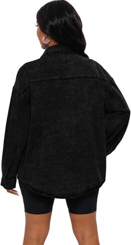 HTD Women's Jean Jacket Button Down Long Sleeve Denim Jackets With Pockets in Saudi Arabia