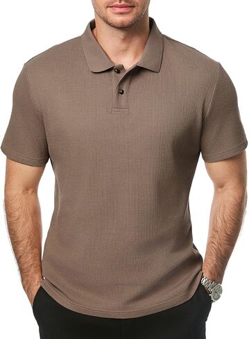 JMIERR Men's Waffle Polo Shirts Summer Casual Short Sleeve T-Shirt Button Up Solid Color Henley Shirts in Kuwait