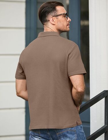 JMIERR Men's Waffle Polo Shirts Summer Casual Short Sleeve T-Shirt Button Up Solid Color Henley Shirts in Kuwait