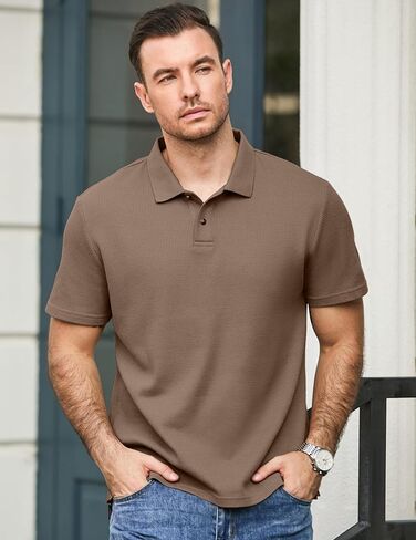 JMIERR Men's Waffle Polo Shirts Summer Casual Short Sleeve T-Shirt Button Up Solid Color Henley Shirts in Kuwait