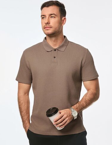 JMIERR Men's Waffle Polo Shirts Summer Casual Short Sleeve T-Shirt Button Up Solid Color Henley Shirts in Kuwait