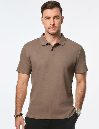 JMIERR Men's Waffle Polo Shirts Summer Casual Short Sleeve T-Shirt Button Up Solid Color Henley Shirts in Kuwait