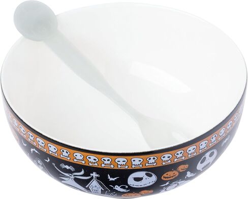 Silver Buffalo Disney Nightmare Before Christmas Boxed Ceramic Bowl with Color Changing Spoon Featuring Jack Skellington, Oogie Boogie, Sally, Dr. Finkelstein, Lock, Barrel, and Zero, 28 Ounces in Saudi Arabia
