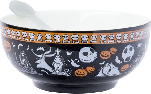 Silver Buffalo Disney Nightmare Before Christmas Boxed Ceramic Bowl with Color Changing Spoon Featuring Jack Skellington, Oogie Boogie, Sally, Dr. Finkelstein, Lock, Barrel, and Zero, 28 Ounces in Saudi Arabia