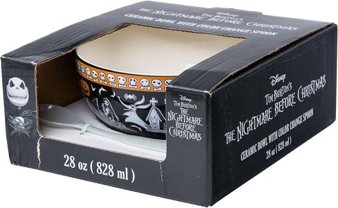Silver Buffalo Disney Nightmare Before Christmas Boxed Ceramic Bowl with Color Changing Spoon Featuring Jack Skellington, Oogie Boogie, Sally, Dr. Finkelstein, Lock, Barrel, and Zero, 28 Ounces in Saudi Arabia