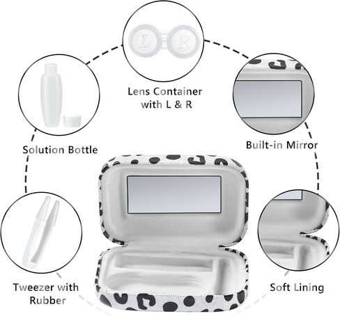 Muf Leopard Contact Lens Case,Portable Contact Lens Travel Kit with Mirror,Container,Tweezer,Contact Lens Solution Bottle,Compact Soak Storage Kit for Travel Outdoors Daily Use,Silver Sparkles in Saudi Arabia