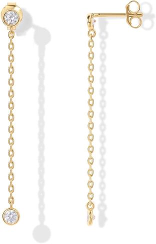PAVOI 14K Gold Plated Sterling Silver Posts Station Linear Dangle Earrings for Women | Simulated Diamond Chain Drop Earrings in Saudi Arabia